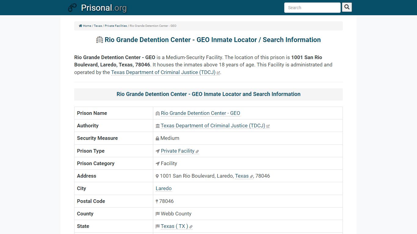 Rio Grande Detention Center - GEO-Inmate Locator/Search ...